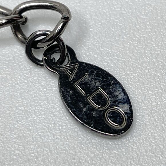 Aldo Gunmetal Dark Blue White Glass Cha Cha Beaded Necklace Boho Fashion - Picture 2 of 8